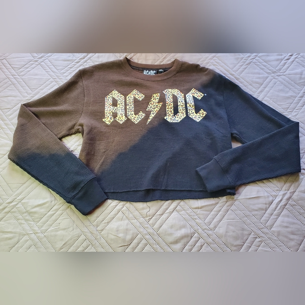 AC/DC Juniors Colorblock Thermal Crop Top - Black /brown